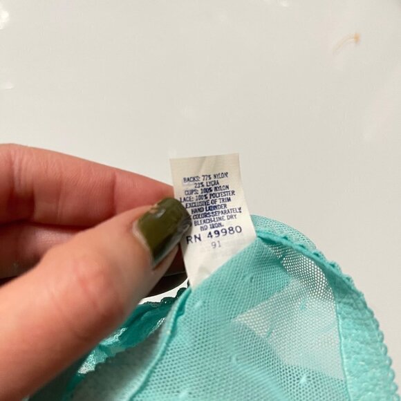Inclinations Vintage Women's NWT Dead Stock Mint Green Lace Underwire Bra Sz 34B - Picture 6 of 8